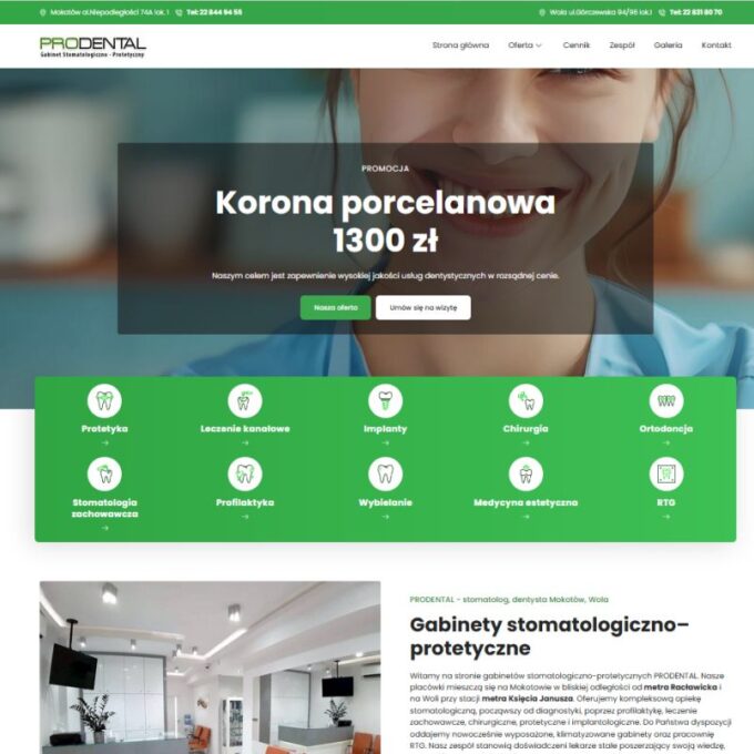 Strona internetowa Prodental Warszawa