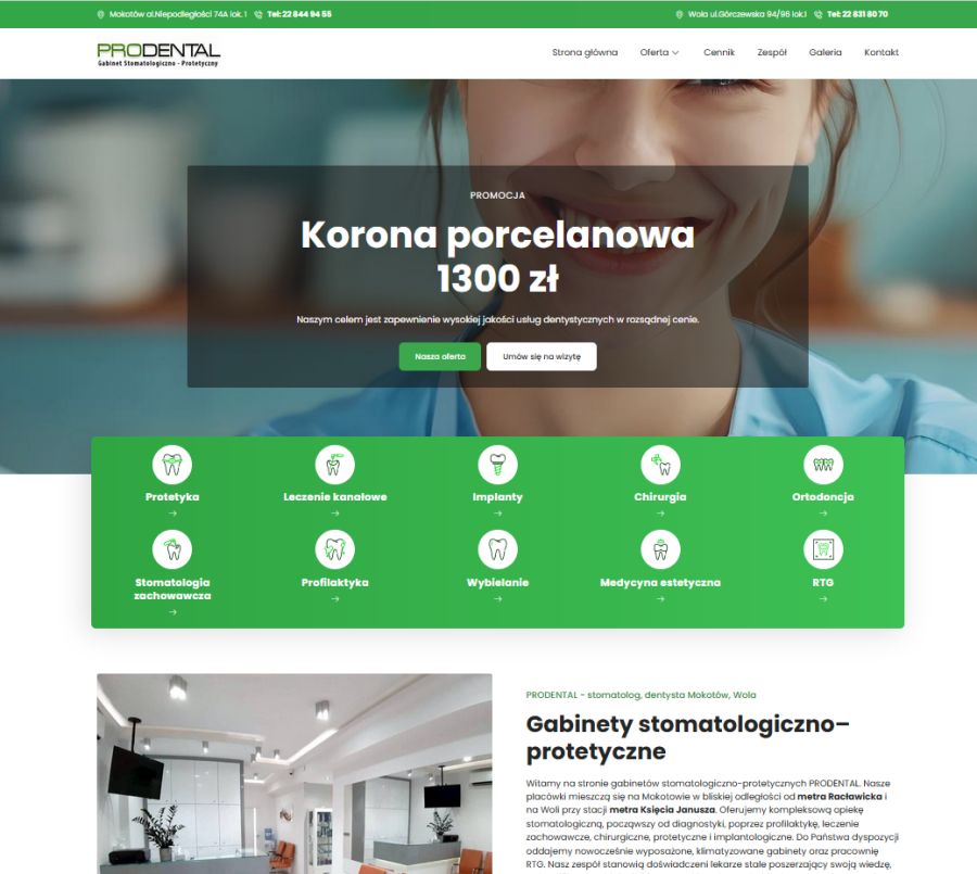 Strona internetowa Prodental Warszawa